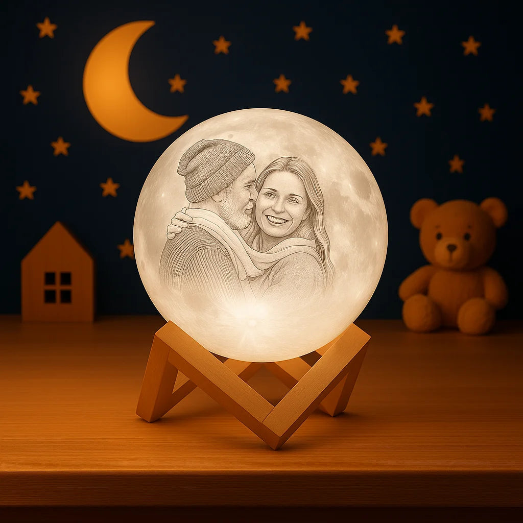 Veilleuse Personnalisée Lune Photo et Texte